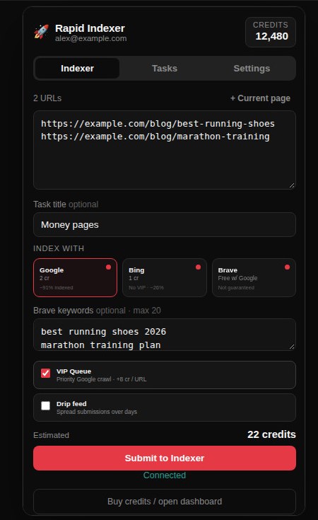 Engine picker with Google, Bing, and Brave selected, VIP Queue on, and Brave keywords filled in